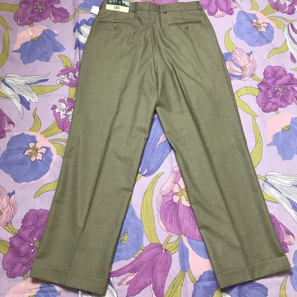 NWT Ralph Lauren Men’s Wool Trouser Pleated front Tan/Ivory suit pants